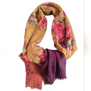 J. JILL 100% Wool Floral & Paisley Colorful Scarf 70" x 28"